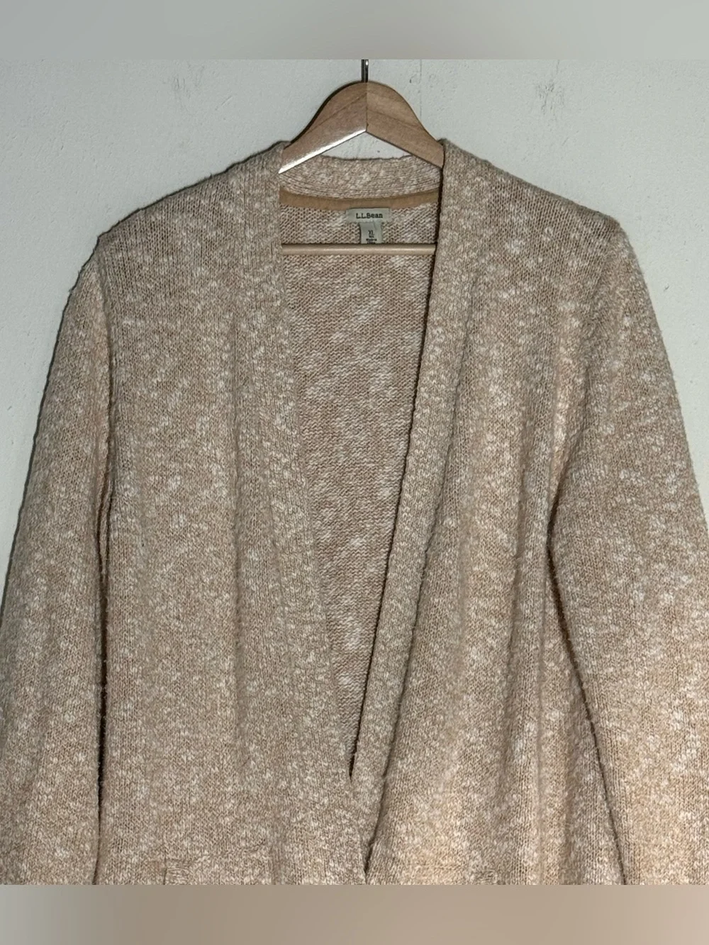 L.L. Bean Chunky Marled Knit Peach Beige Open Front Cardigan Sweater Size XL